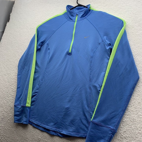 Nike‎ Dri-Fit Jacket Womens Medium M Blue Green 1/4 Zip Athleisure Running Thin - Picture 3 of 14